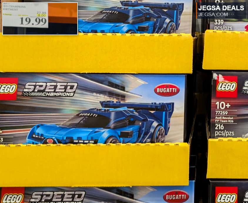 LEGO Speed Champions Bugatti Bolide building kit for ages 9+ from Costco, priced at $19.99.