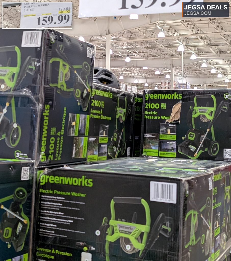 Greenworks 2100 PSI electric pressure washer for effective outdoor cleaning, available at Costco with instant savings.