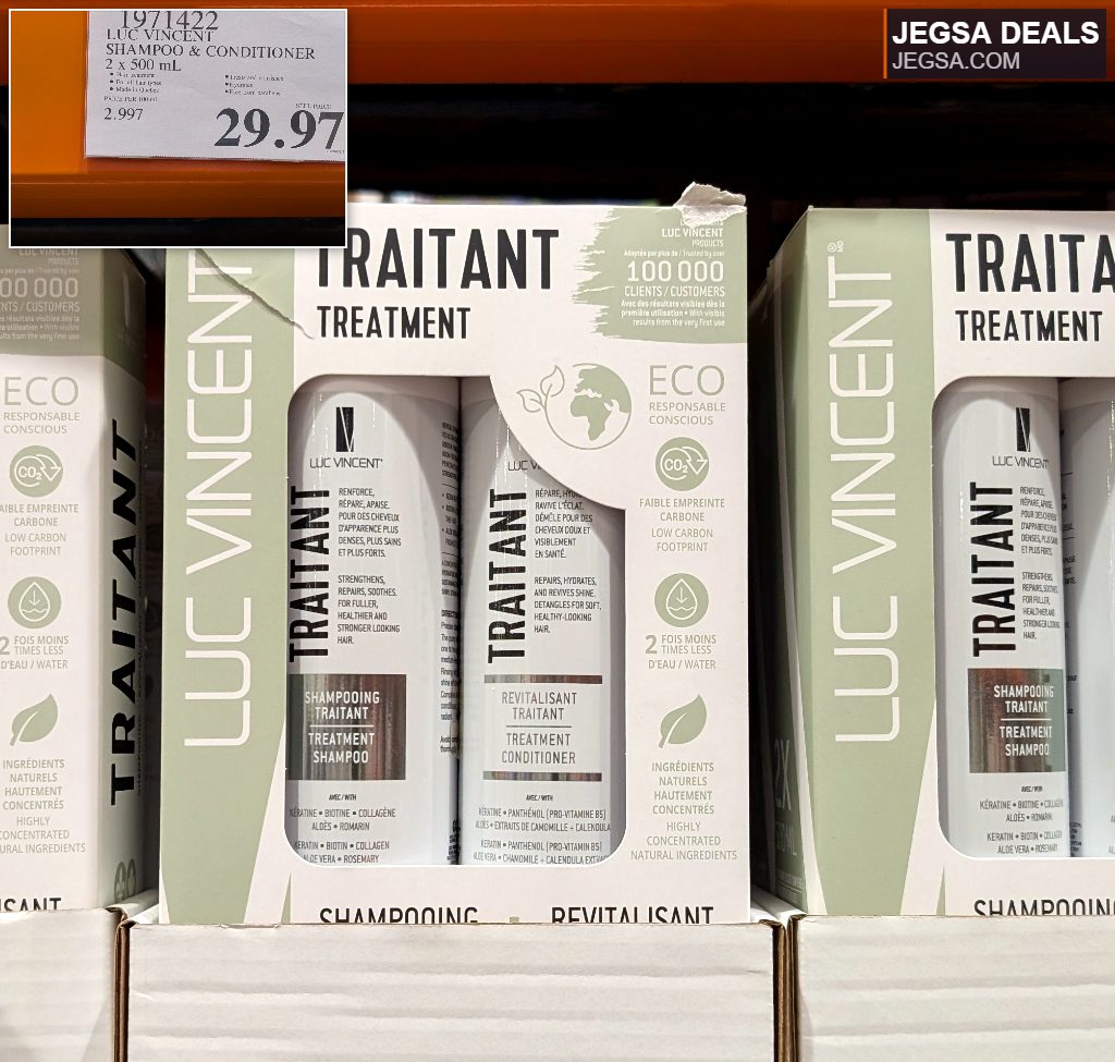 Luc Vincent Shampoo & Conditioner twin pack for all hair types, eco-conscious treatment from Costco, priced at $29.97.