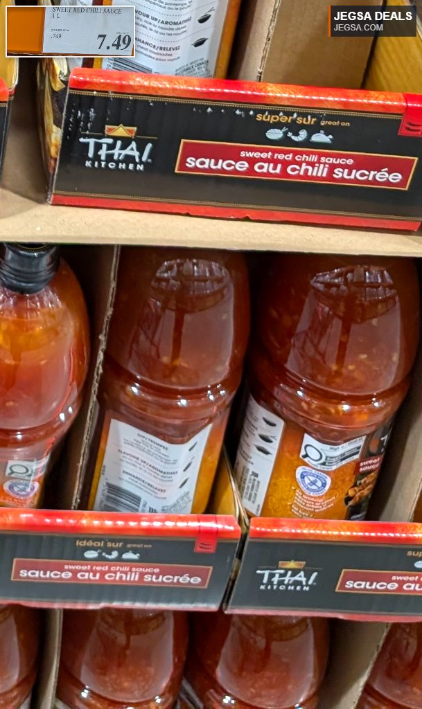 1L bottle of Thai Kitchen Sweet Red Chili Sauce from Costco for $7.49, ideal for dipping or cooking.
