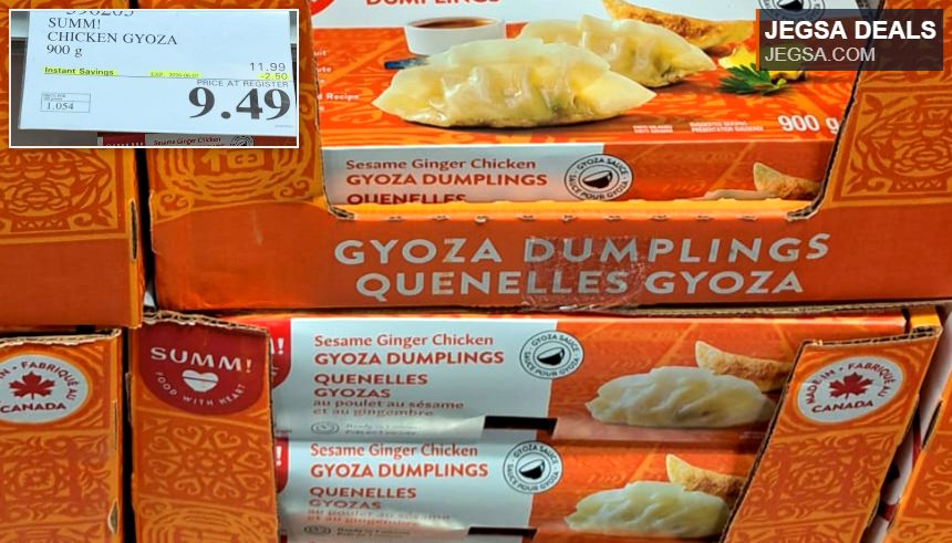 SUMM! Sesame Ginger Chicken Gyoza Dumplings, 900g, from Costco for $9.49. Quick and easy frozen meal.