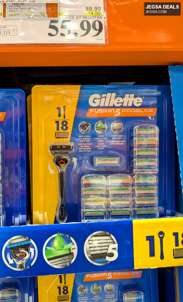 Gillette Fusion5 ProGlide 18-pack razors and blades for a smooth shave at Costco.