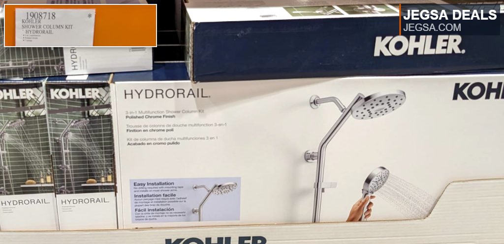 Kohler Hydrorail shower column kit in polished chrome for modern bathroom upgrades, available at Costco.