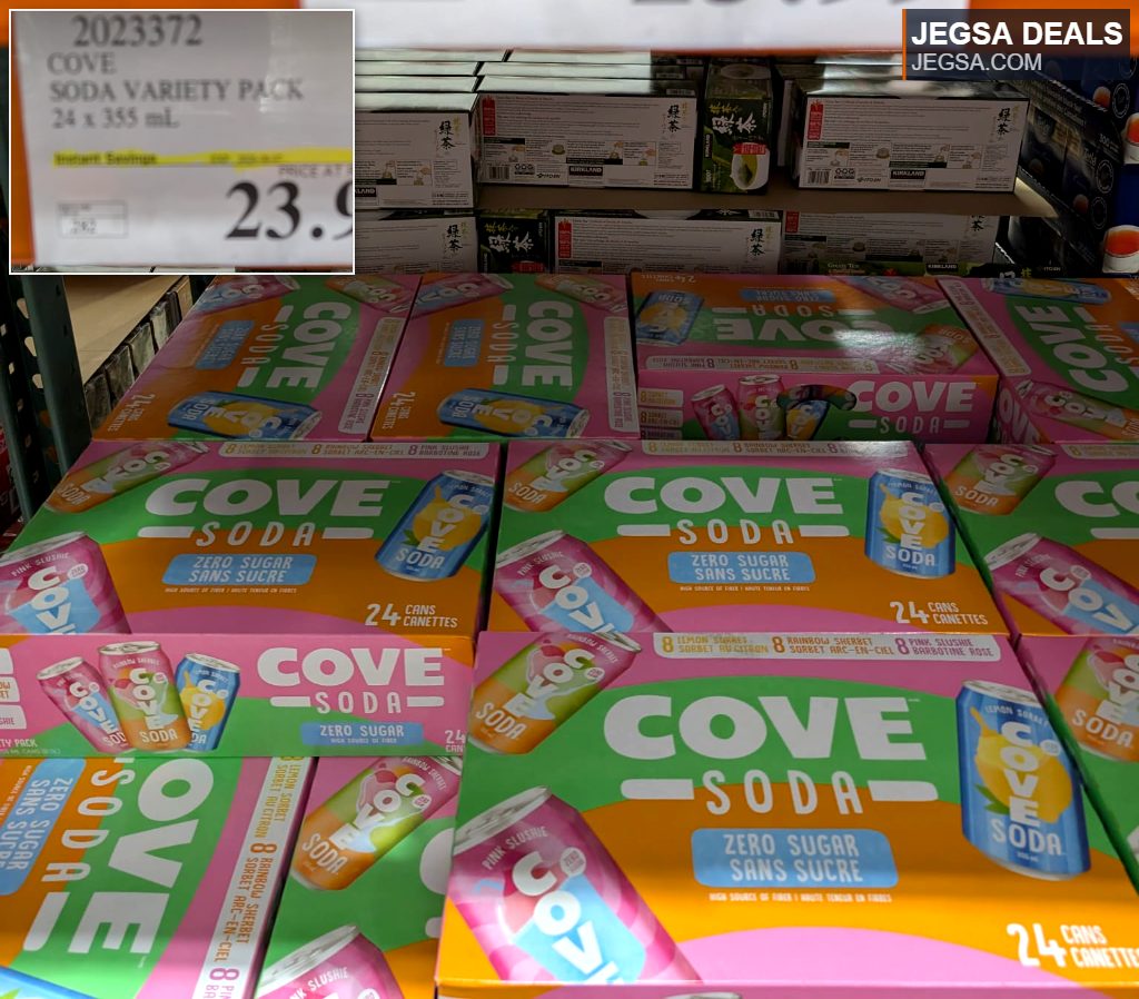 Cove Zero Sugar Soda Variety Pack, 24x355mL with Lemon Sorbet, Rainbow Sherbet, Pink Slushie flavors from Costco, $23.99.