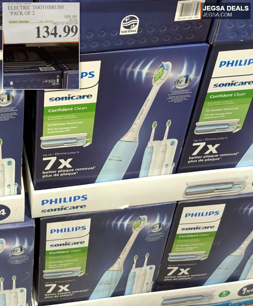 Philips Sonicare electric toothbrush pack of 2 with UV sanitizer travel case, blue/white, from Costco for $134.99.