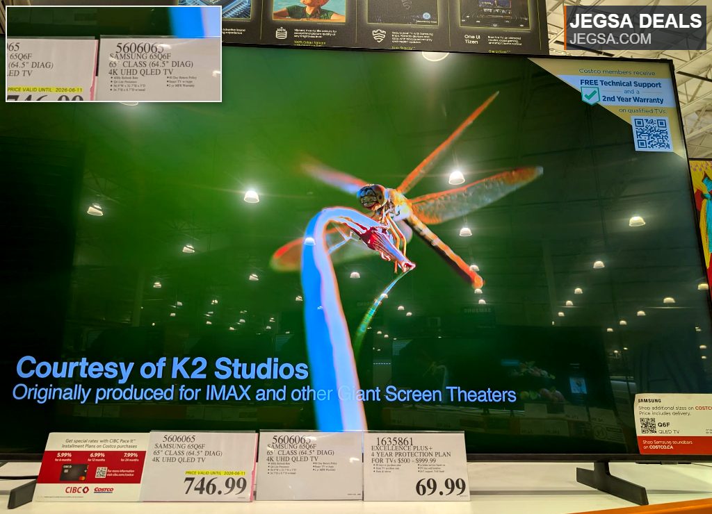 Samsung 65-inch 4K UHD QLED TV from Costco for $746.99, offering immersive visuals and smart features.