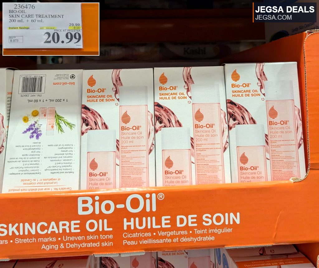 Bio-Oil Skincare Oil 200mL + 60mL treatment for scars, stretch marks, and uneven skin tone from Costco for $20.99.