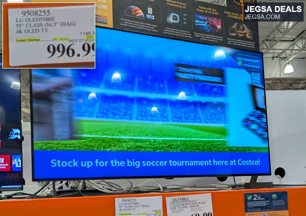 LG OLED 55" 4K Smart TV from Costco, offering exceptional picture quality for immersive viewing experiences, priced at $996.99.