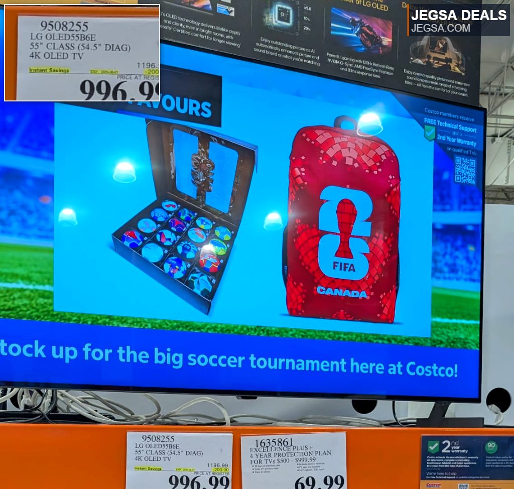 LG OLED55B6P 55-inch 4K OLED TV in black, featuring vibrant display for sports, available at Costco.
