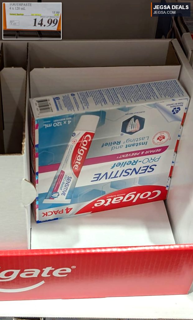 Colgate Sensitive Pro-Relief Toothpaste 4-pack (4x120mL) from Costco, $14.99, for instant and lasting sensitive teeth relief.