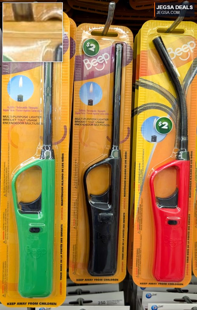 Green Beep multi-purpose lighter, refillable and rechargeable, ideal for candles and BBQs, available at Dollarama for $2.