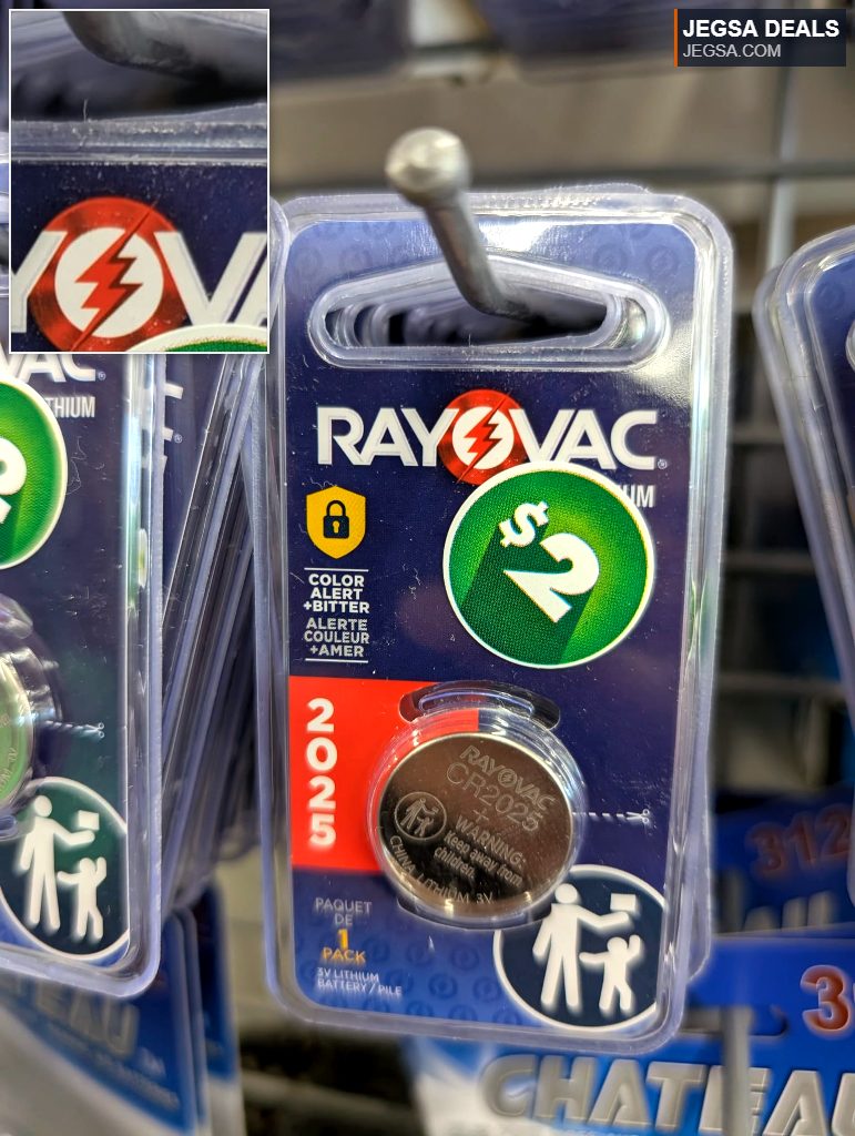 Rayovac CR2025 3V lithium coin cell battery with child-safe bitter coating, 1-pack, from Dollarama for $2.