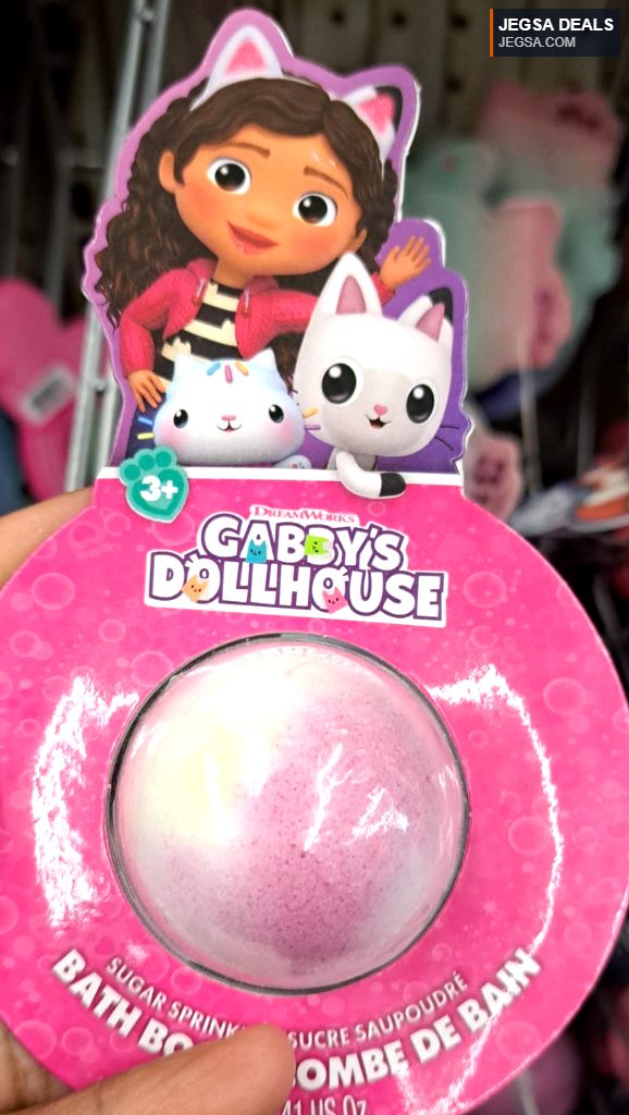 Gabby's Dollhouse sugar sprinkle bath bomb, a colorful bath fizzer with character packaging for kids.