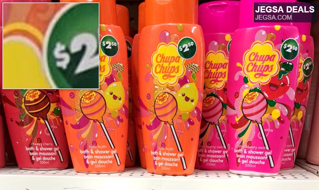 Chupa Chups Tutti Frutti bath & shower gel, 300ml, from Dollarama for $2.50, with a colorful lollipop design.