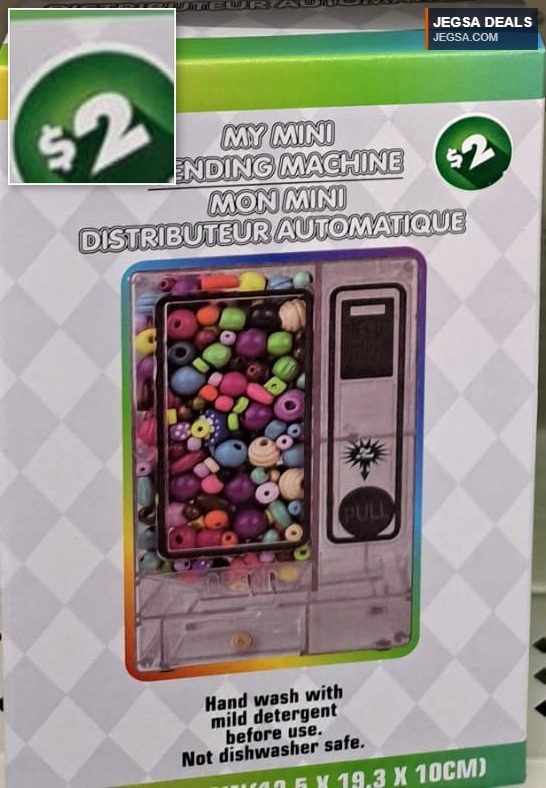 Mini DIY vending machine toy with colorful beads. Great for kids' crafting, party favors, or small gifts. Dollarama $2.
