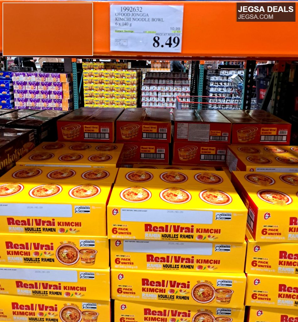 OFood Jongga Kimchi Noodle Bowl 6-pack from Costco, priced at $8.49 for a delicious instant ramen experience.