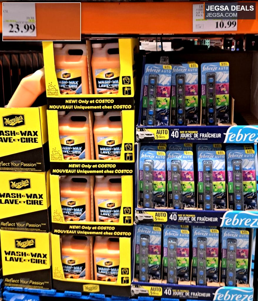 Meguiar's Citrus Punch Car Wash and Wax, 3.78L twin pack, for deep cleaning and shine, found at Costco for $23.99.