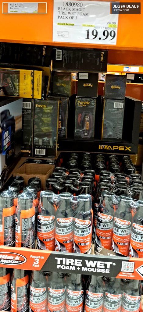 Black Magic Tire Wet Foam 3-pack for shiny tires from Costco, $19.99.