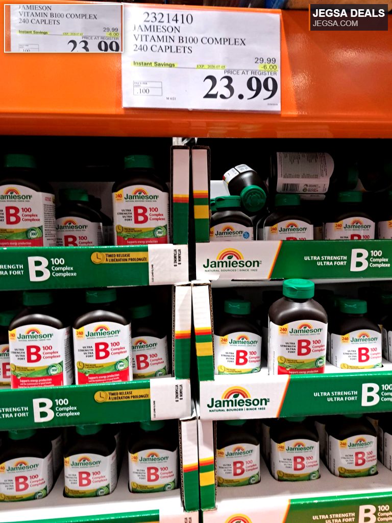 Jamieson Vitamin B100 Complex 240 caplets from Costco, supporting energy and health.