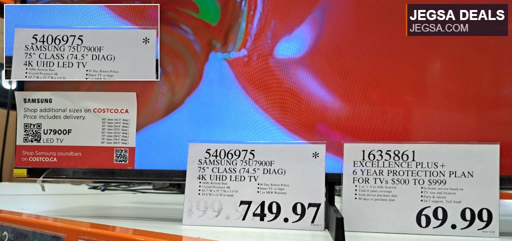 Samsung 75U7900F 75-inch 4K UHD LED TV from Costco, priced at $749.97.