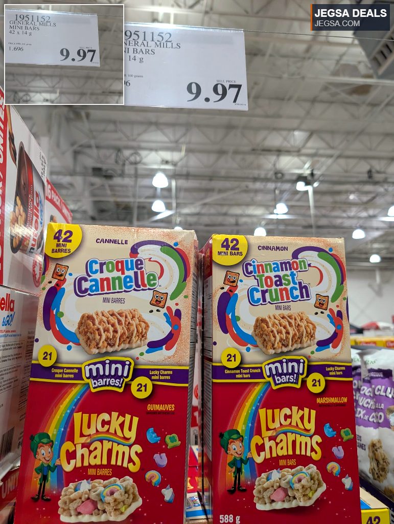 General Mills Cinnamon Toast Crunch and Lucky Charms Mini Bars 42-count variety pack from Costco, $9.97.