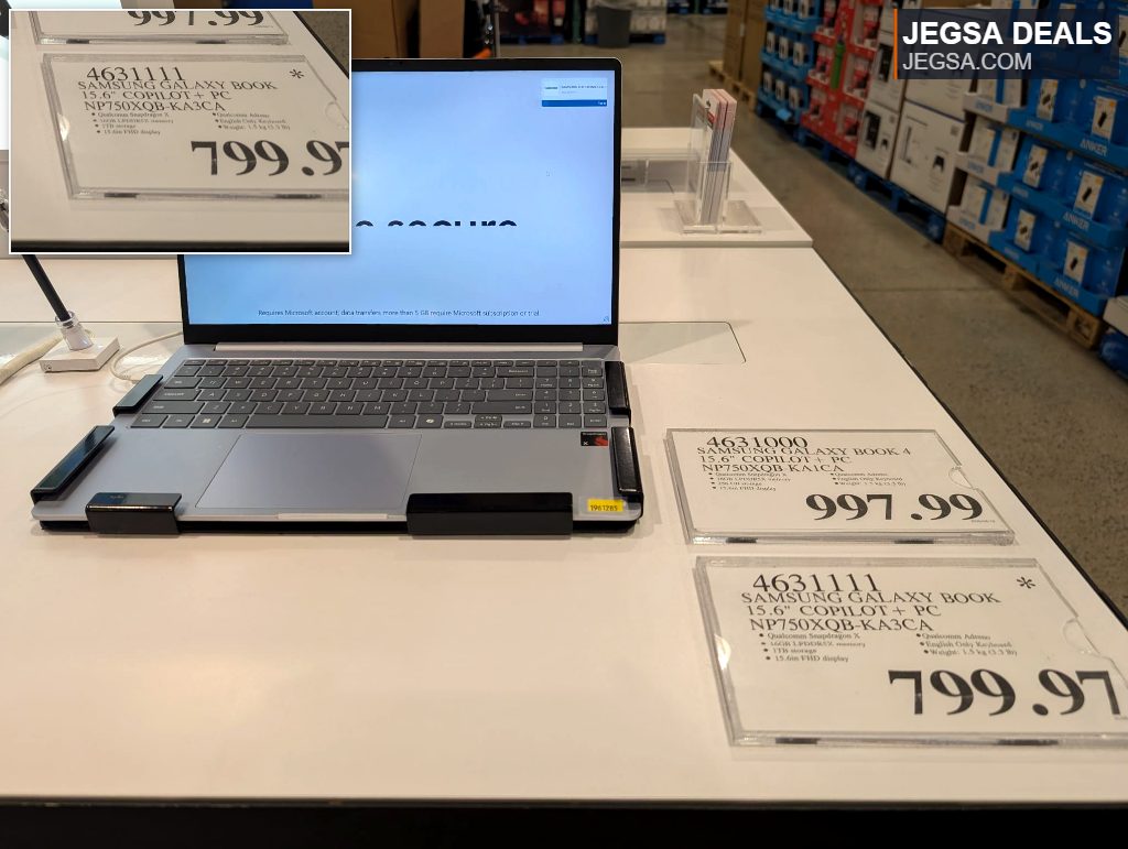 Silver Samsung Galaxy Book 4 laptop, 15.6-inch display with Copilot+ PC, available at Costco for $799.97.