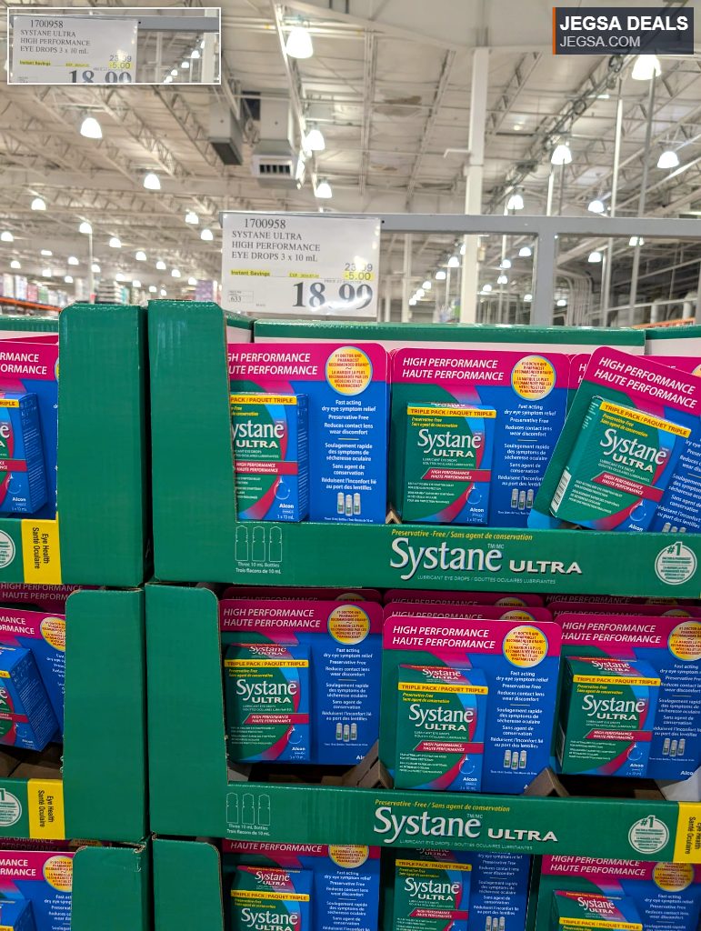 Systane Ultra High Performance Lubricant Eye Drops, 3x10mL, preservative-free, for dry eye relief from Costco, $18.99.