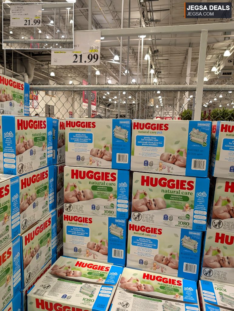 Huggies Natural Care Plus sensitive fragrance-free baby wipes 1080 count from Costco, $21.99.