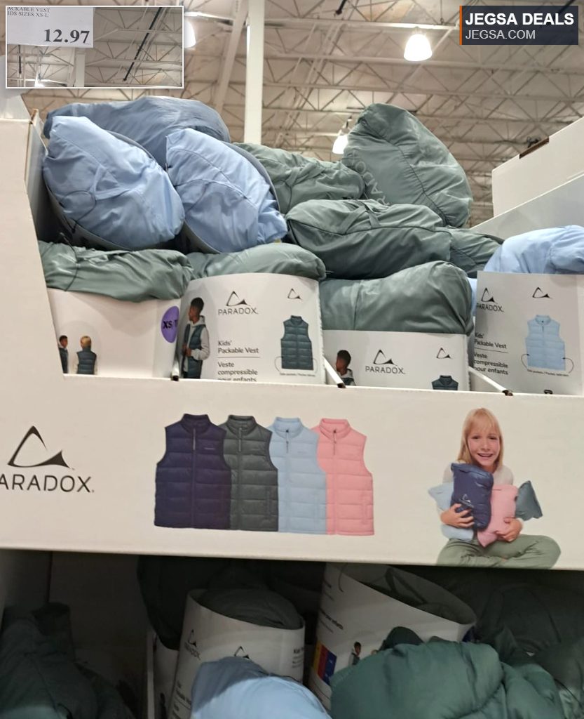 Paradox Kids' Packable Vest in multiple colors from Costco for $12.97, ideal for layering and travel.