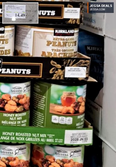 Savanna Orchards Honey Roasted Nut Mix, 850g can, a delightful sweet & savory snack from Costco, priced at $14.49.