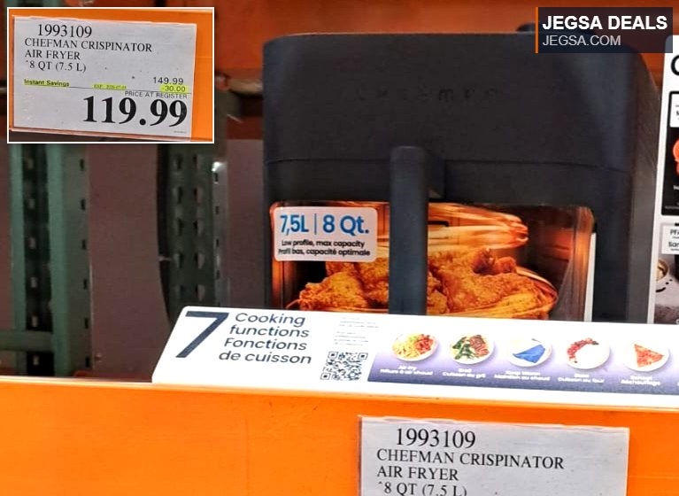 Black Chefman Crispinator Air Fryer with 7.5L/8Qt capacity for versatile cooking functions from Costco.