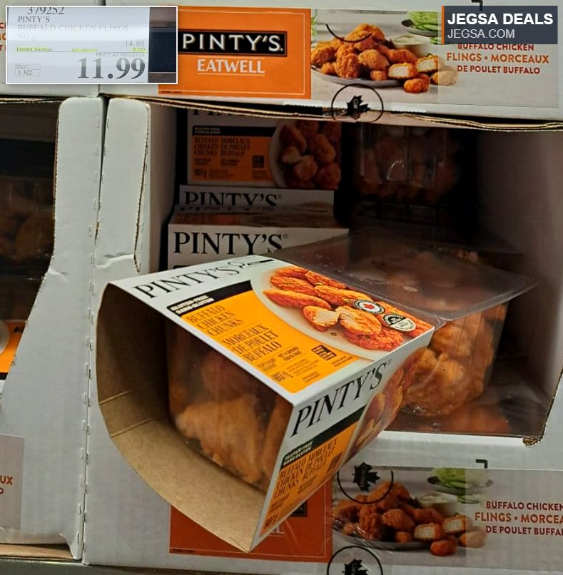 Pinty's Buffalo Chicken Flings, 907g, in clear packaging from Costco, on sale for $11.99.