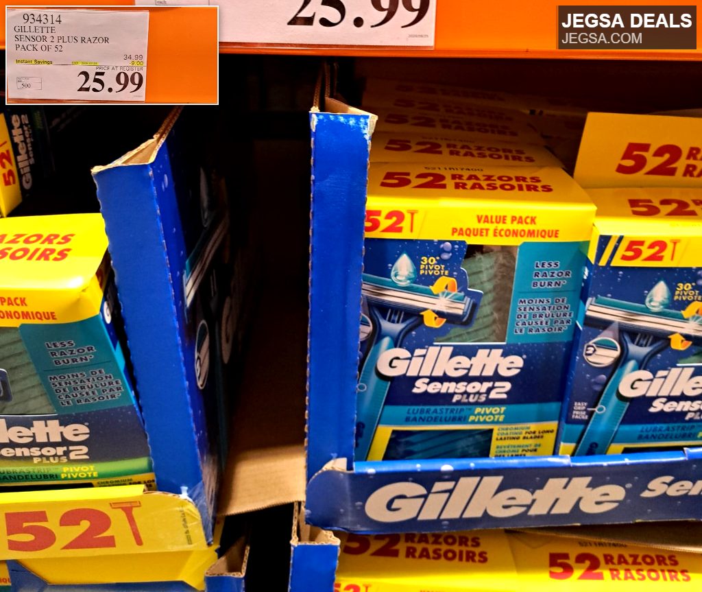 Gillette Sensor 2 Plus razors 52-count value pack from Costco, priced at $25.99, for a smooth shave.