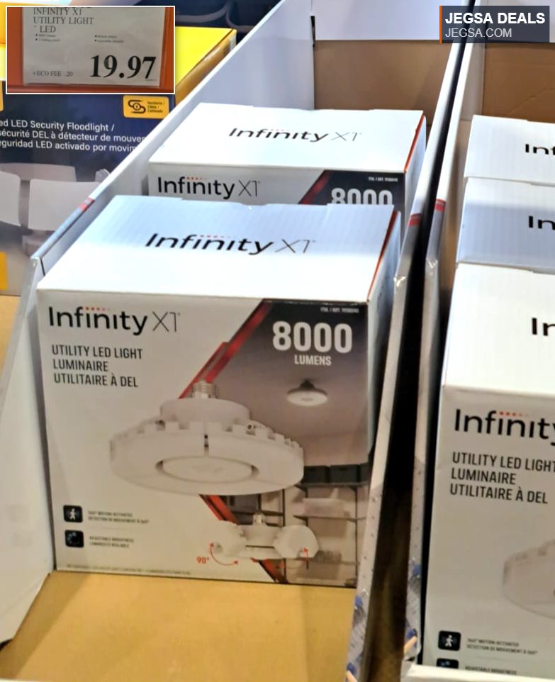 Infinity XT 8000 Lumens LED utility light in white, for powerful illumination, available at Costco for $19.97.