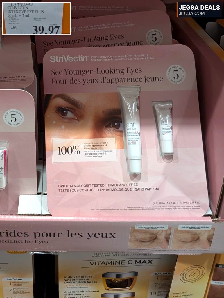Strivectin Intensive Eye Plus anti-wrinkle concentrate (30mL+7mL) from Costco, for younger-looking eyes. $39.97.