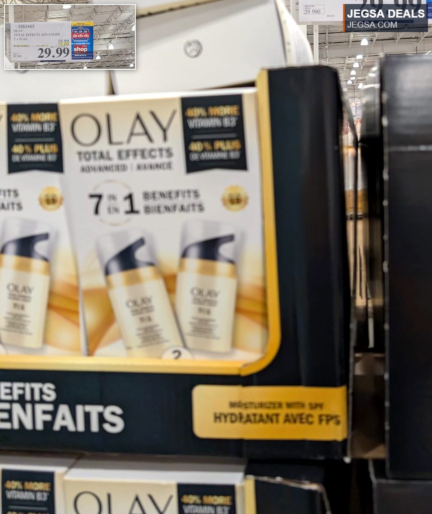 Olay Total Effects Advanced 2x50ml moisturizer with SPF, 7-in-1 benefits, for healthy skin, available at Costco.