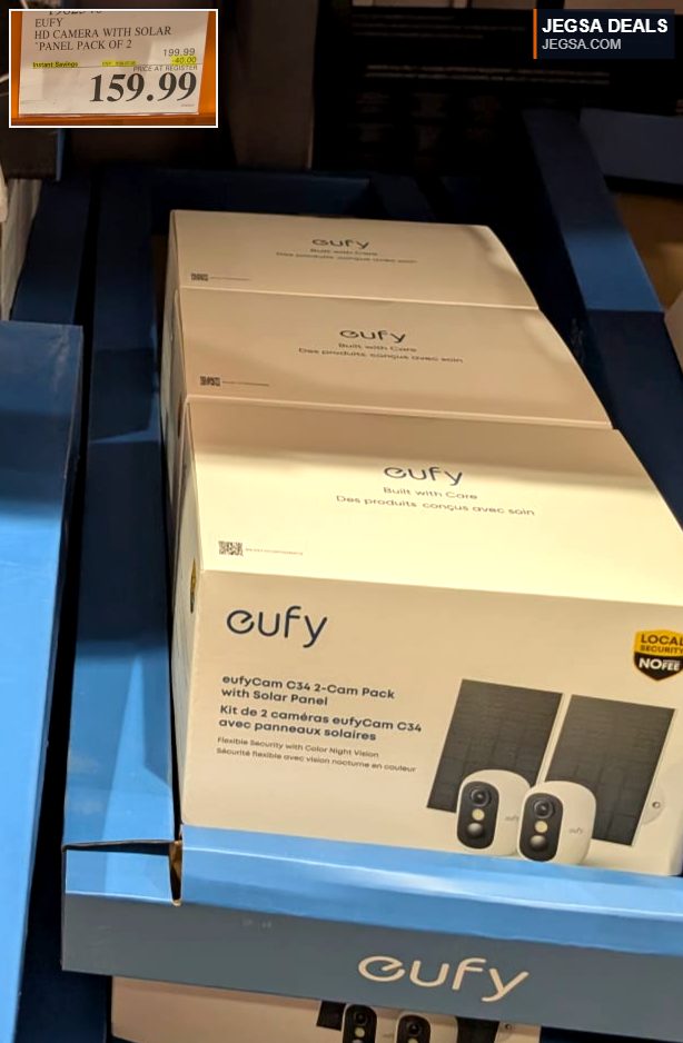 eufyCam C34 2-Camera HD Security System with Solar Panels from Costco, providing reliable outdoor surveillance.