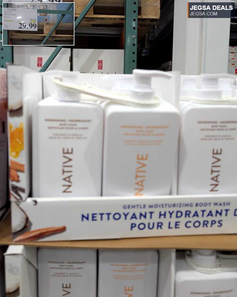 Native Gentle Moisturizing Body Wash in a 2 x 1L pack, available at Costco for $29.99.