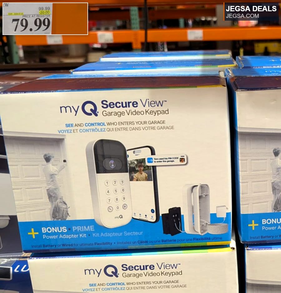 myQ Secure View Garage Video Keypad with integrated camera and remote access, available at Costco for $79.99.