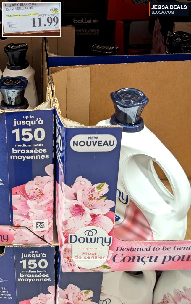 Downy Gentle Cherry Blossom laundry detergent for 150 washloads, from Costco at $11.99.