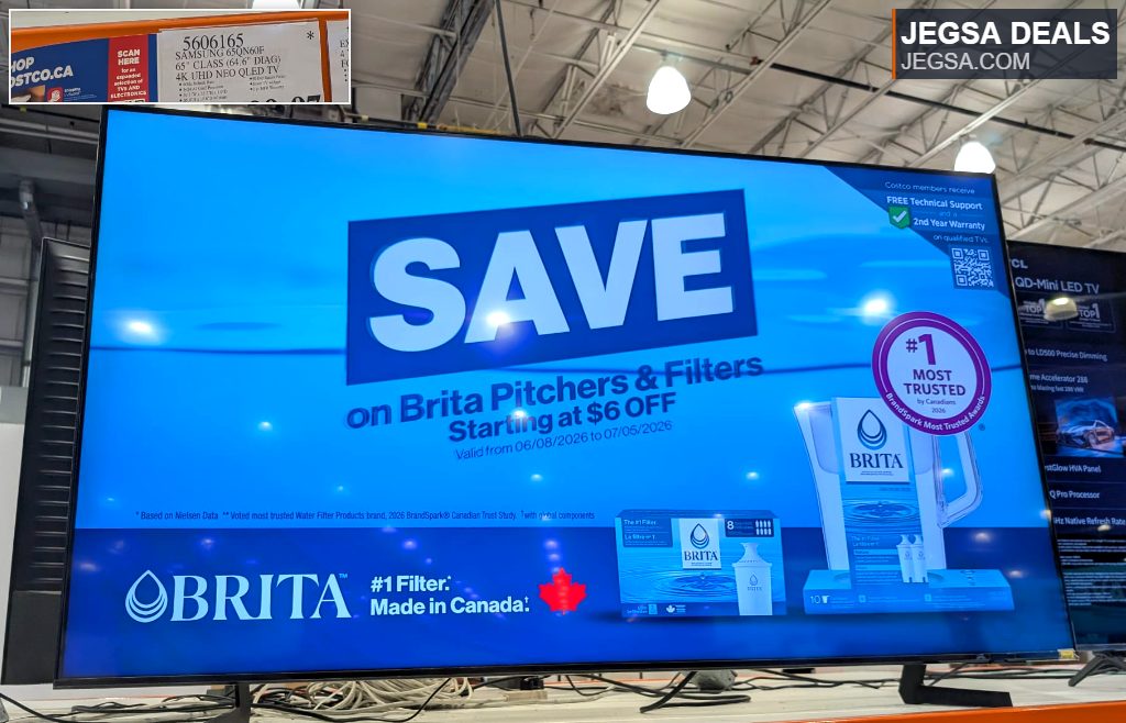Samsung 65-inch 4K UHD Neo QLED TV from Costco, priced at $899.97, offering brilliant visuals for home entertainment.