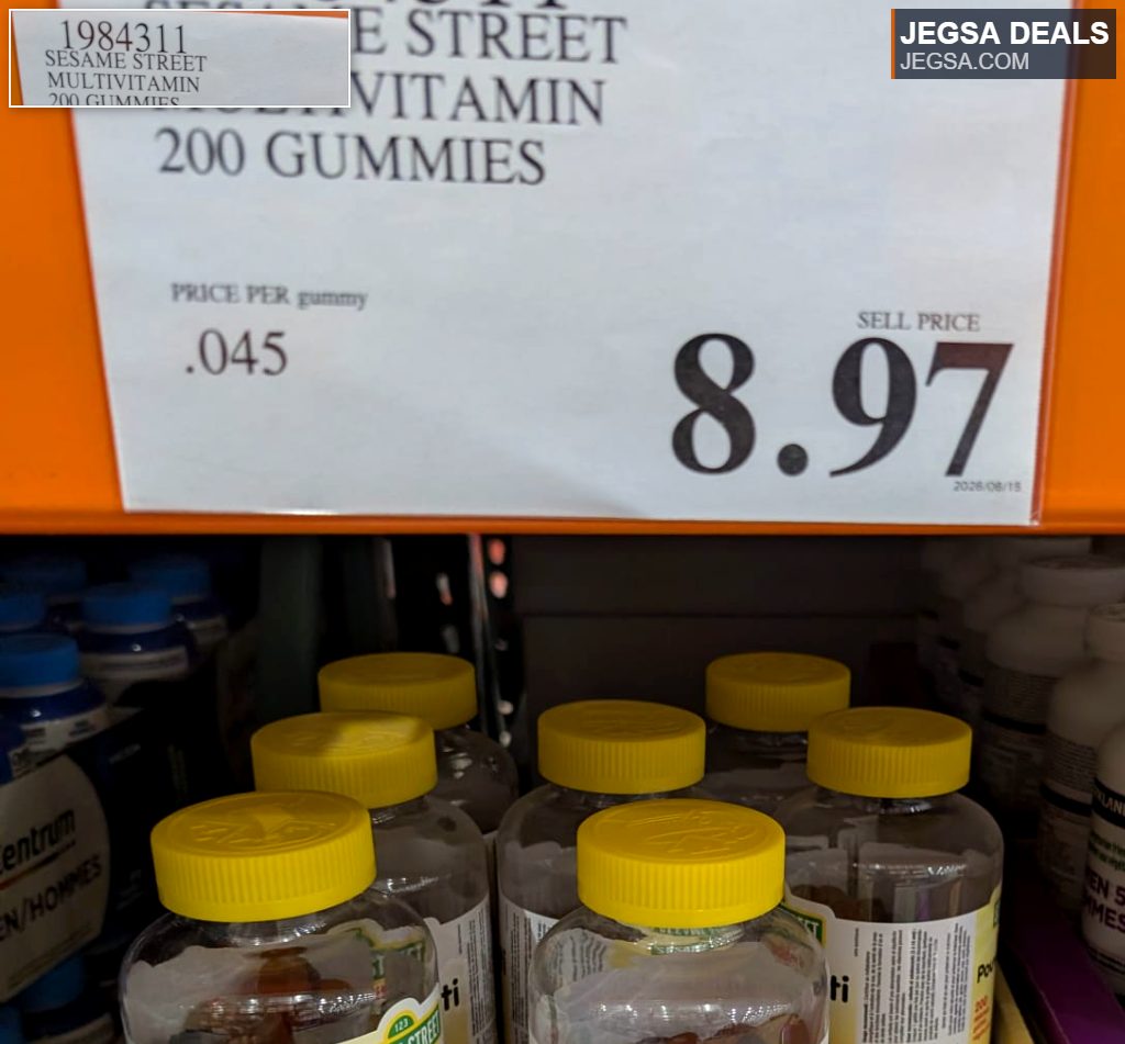 Sesame Street Multivitamin 200 Gummies for children, featuring characters like Grover, sold at Costco for $8.97.