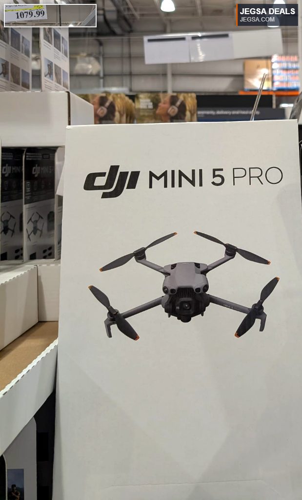 DJI Mini 5 Pro drone from Costco, a high-performance grey drone for aerial photography and videography, priced at $1079.99.
