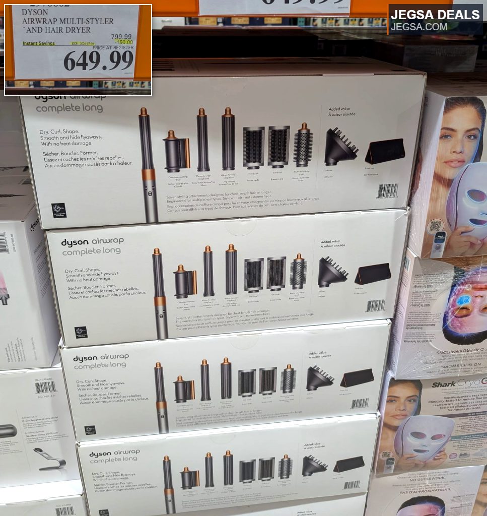 Dyson Airwrap Multi-Styler and Hair Dryer from Costco, including various attachments for curling, drying, and shaping hair.