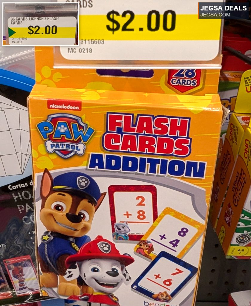 Nickelodeon Paw Patrol Addition Flash Cards by Bendon for kids, priced at $2.00 from Dollarama.