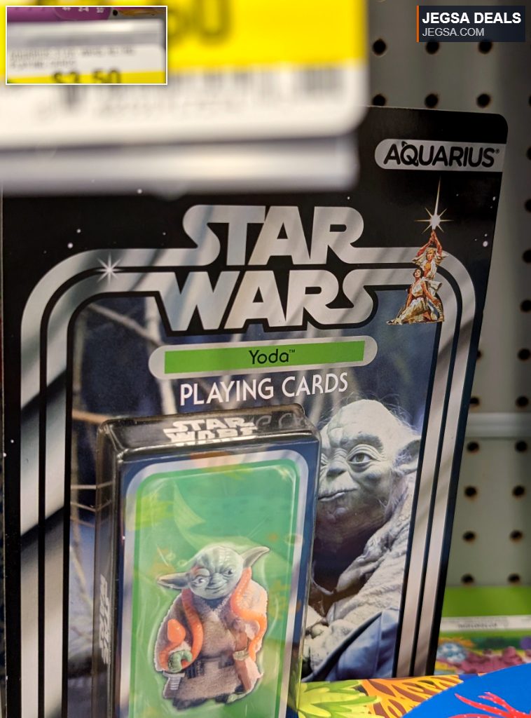 Star Wars Yoda playing cards featuring The Child, perfect for fans of the saga, priced at $3.50 from Dollarama.