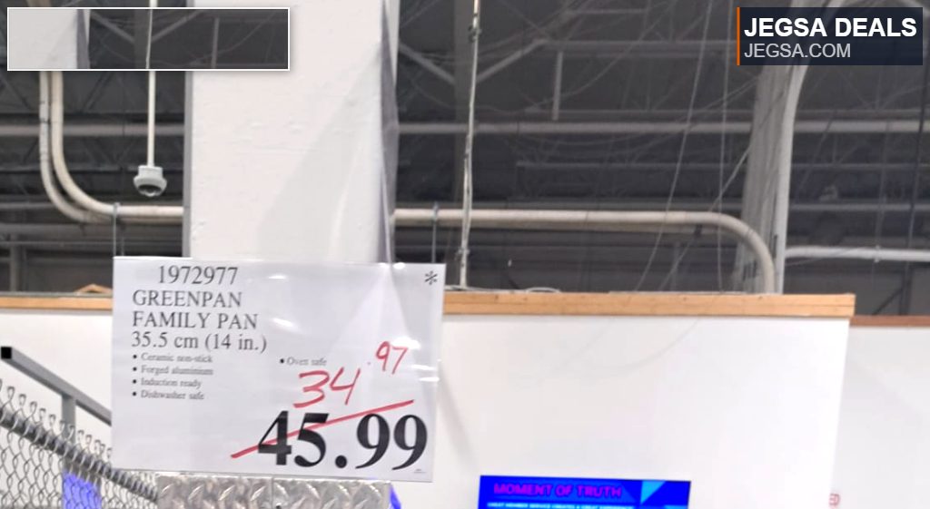 GreenPan 14-inch grey ceramic non-stick family pan from Costco for versatile cooking, priced at $45.99.