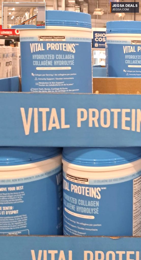 Vital Proteins Hydrolyzed Collagen powder 700g in a blue and white container from Costco, for skin and joint health, priced at $39.99.