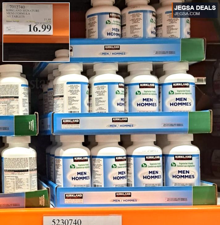 Kirkland Signature Men's Formula multivitamin tablets, 365 count, available at Costco for $16.99.