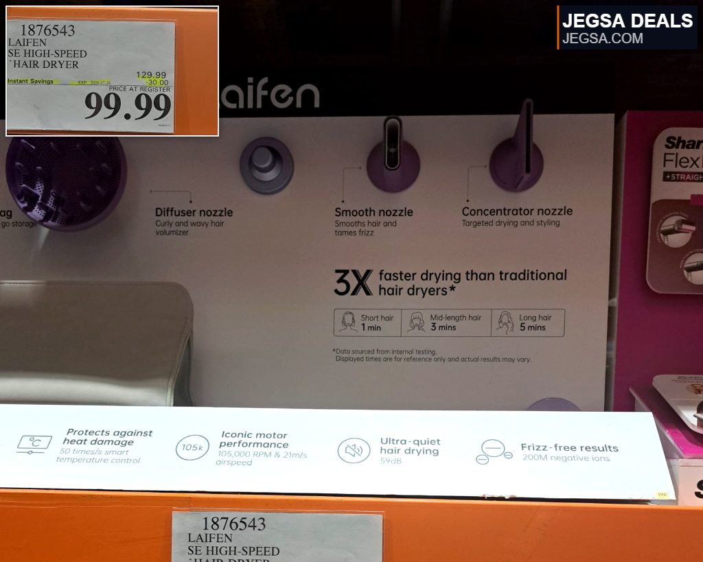 LAIFEN SE high-speed hair dryer from Costco, featuring advanced technology for quick, frizz-free styling for $99.99.